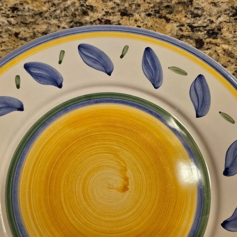 RARE WILLIAMS SONOMA ITALY TOURNESOL HANDPAINTED SPRING BLUE DINNER PLATE